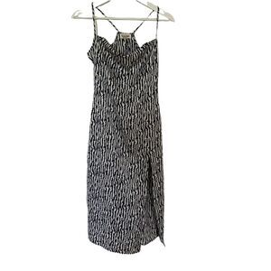 Open edit NEW sleeveless razor back midi dress XS black white animal print slit